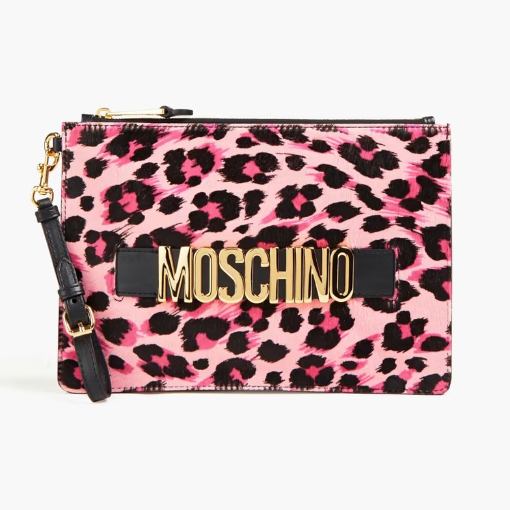 New MOSCHINO Leopard-Print Pouch Wrist Bag